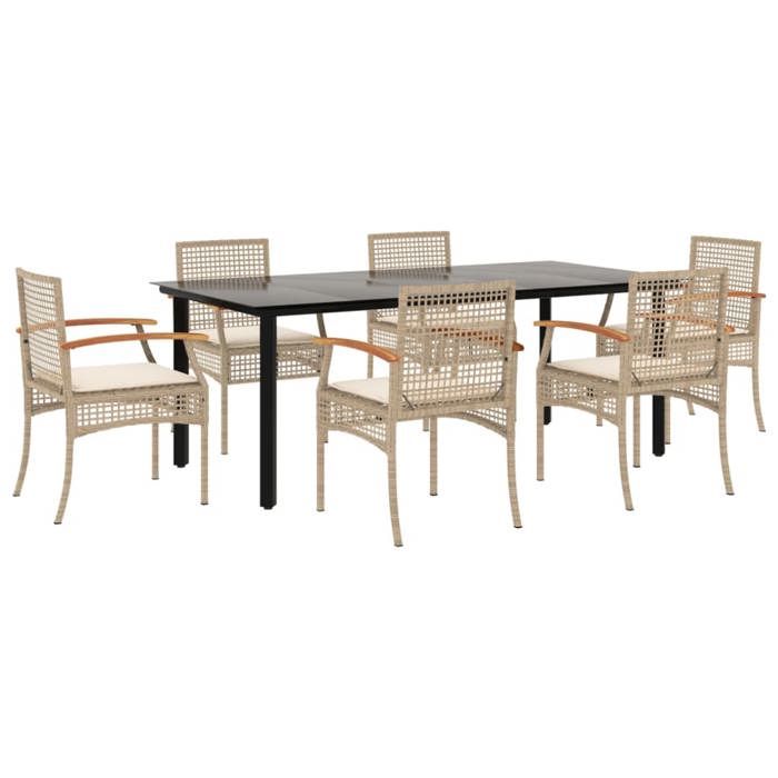 VidaXL Ensemble à Manger de Jardin avec Coussins 7 pcs, Table et Chaise de Terrasse, Meubles de Patio, Mobilier d'Extérieur, 3213636