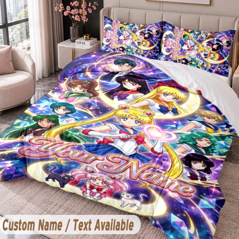 Custom Name Text 3Pcs Bedding Set Sailor Moon Duvet Cover And Two Pillowcases
