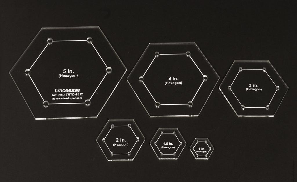 Traceease 6 ks šablon geometrických šablon ve tvaru šestiúhelníku DIY 1" 2" 3" 4" 5" palců pravítko šablony pro geometrická měření-- 1 8" tlusté