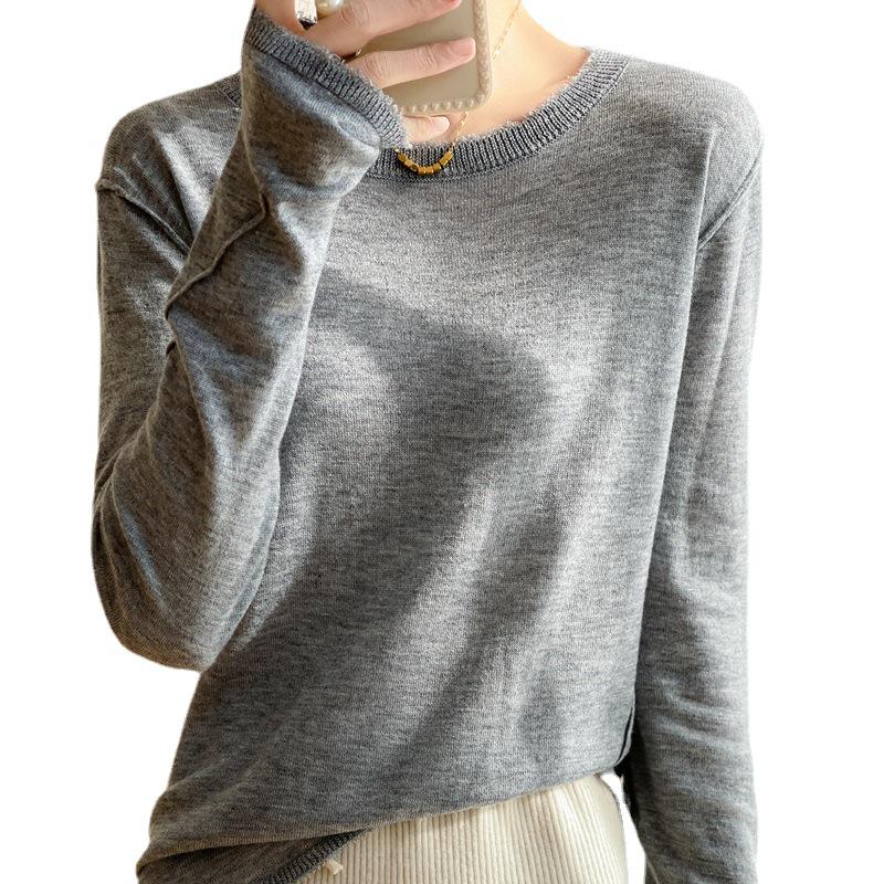 Korean Style Tassel Fine Wool Knit Sweater - Lightly Sheer, Loose Fit, Round Neck, Versatile Base Layer for Spring & Autumn.