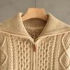 Cashmere Lapel Zipper Cardigan for Women - Autumn/Winter, Thick, Loose Fit, Slimming, Short, Gentle Style.