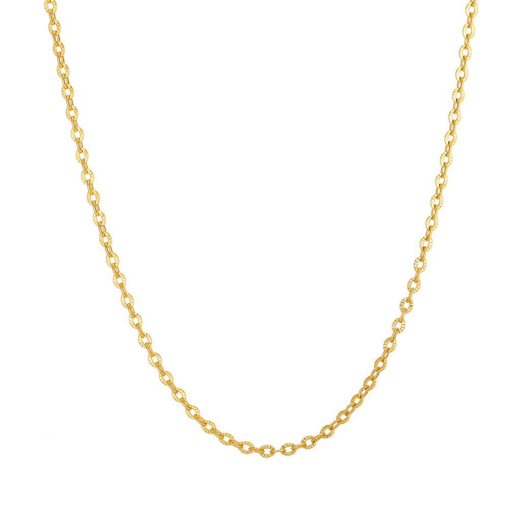 Women'S Simple Fine Chain Clavicle Chain Stainless Steel Embossed Flat Cross Chain Necklace 18K Gold Nc-2551 Plated