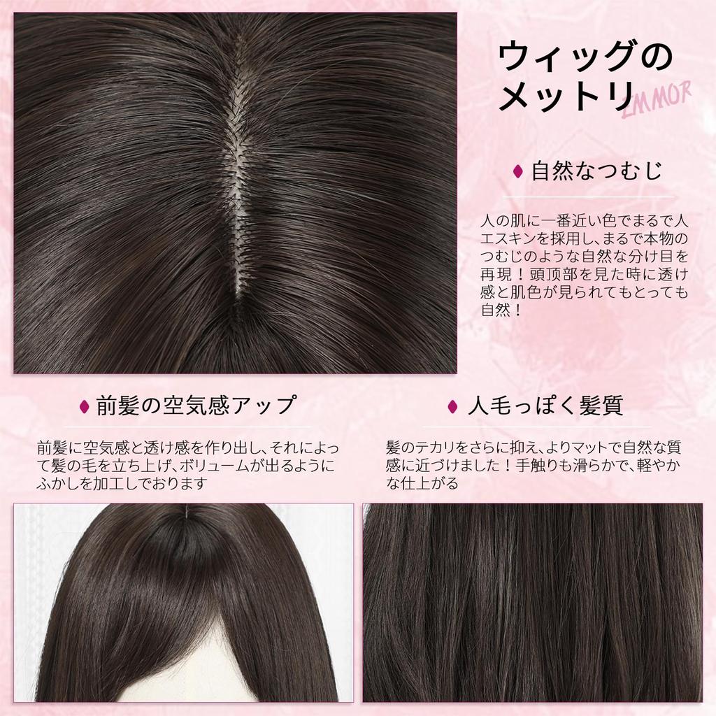 EMMOR Wig Wig Full Wig Crossdressing Wig Medium Straight Wig Natural Small Face Heat Resistant Layer Net Included Dark Brown Semi-Long Women's Women's