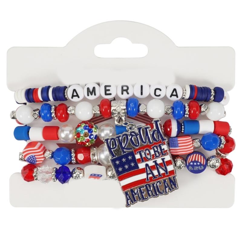 Artificial Crystal Bracelet Elastic Bracelet Independence Day Handmade Bracelet Stackable Bracelets for Adding Charm
