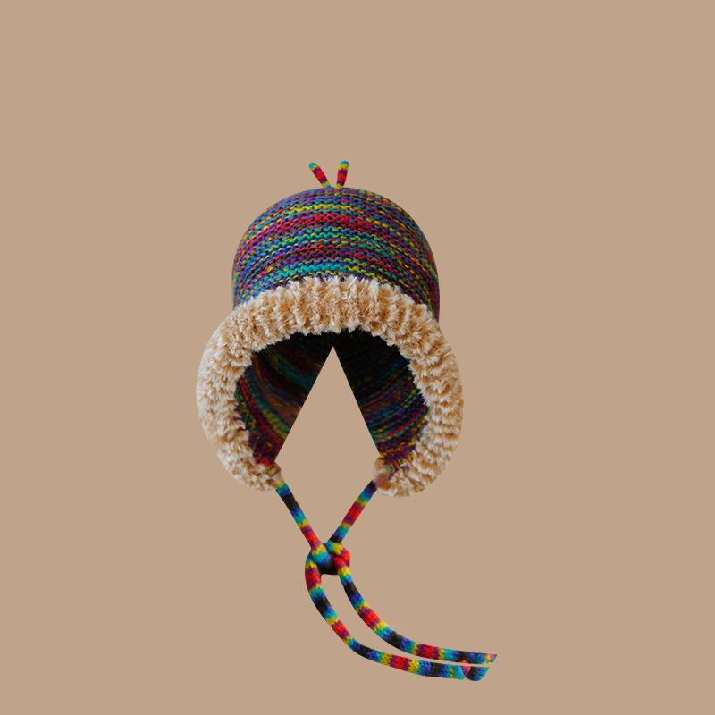 Versatile Style Hat Colorful Comfortable Warm Drawstring Knitted  Hatscaps