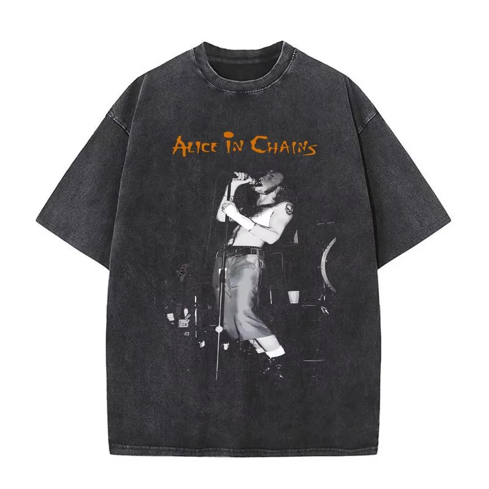 Huiteng12 Beperkte Gewassen Vintage Rockband Alice in Chains T-shirts Mannen Vrouwen Retro Gotische Punk T-shirts Casual Oversized T-shirts voor Mannen 2XL