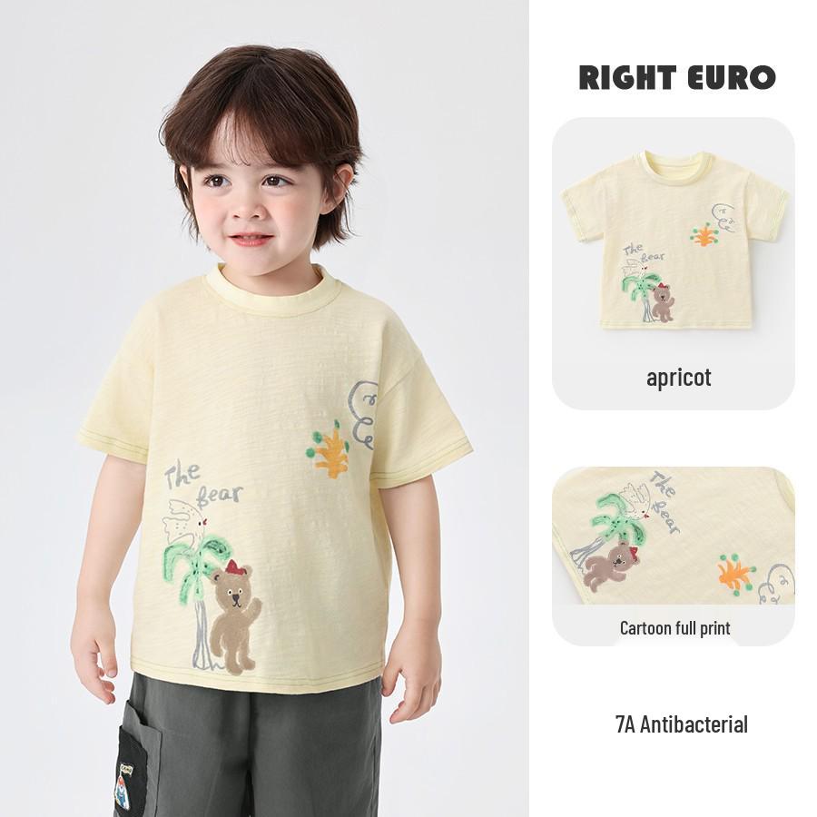 

European Boy s Pure Cotton Short Sleeve T-Shirt - Summer 2025, Lightweight Children s Top 100 cm