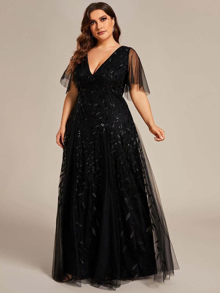 2026 Summer European & American V-neck Patchwork Mesh Evening Gowns for Banquets & Performances