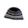 Jacquard Rhombus Plaid Fisherman Hat Autumn and Winter Warm and Versatile Color Block Knitted Woolen Hat for Women with Large Head Circumference