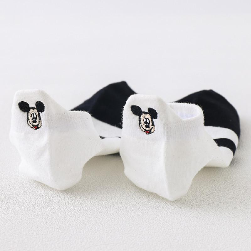 Women's Black & White Cartoon Embroidered Ankle Socks - Summer Thin Shallow Mouth Korean Style