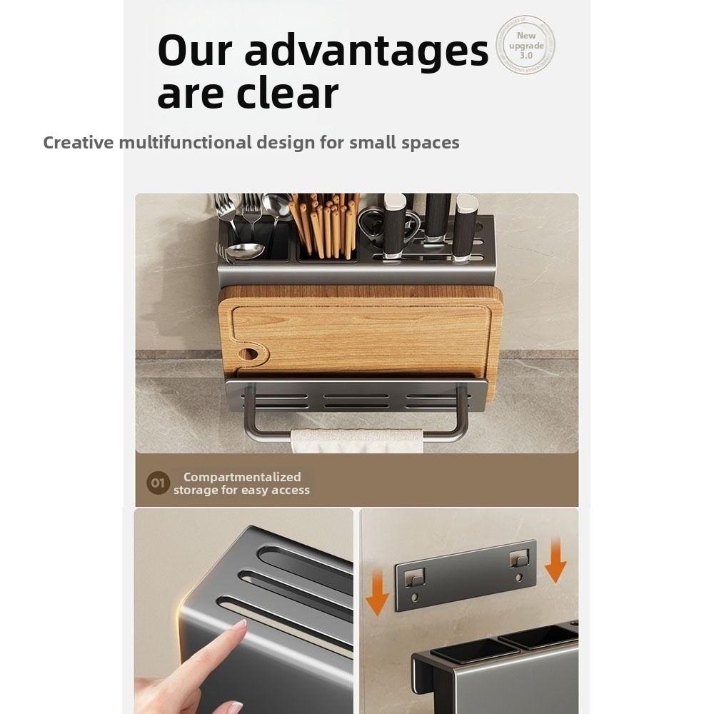 Carbon Steel Cutting Board Rack Heavy Duty Wall-Mounted Holder Kitchen Storage Rack Indoor Use