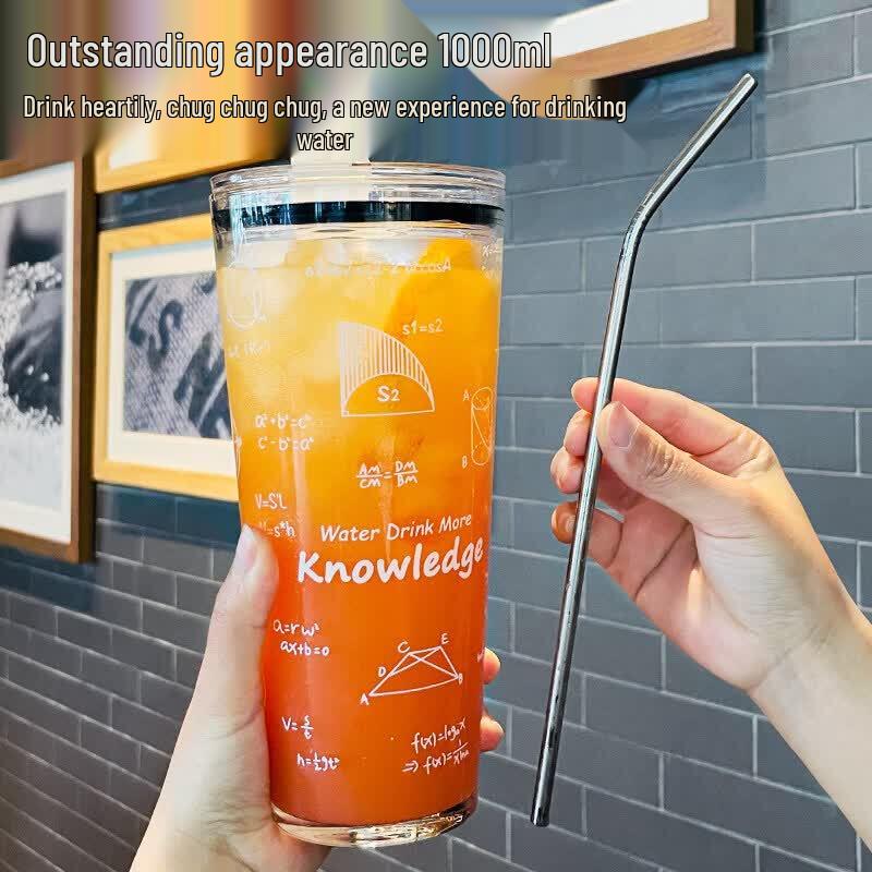 1000ml Heat-Resistant Glass Tumbler with Straw