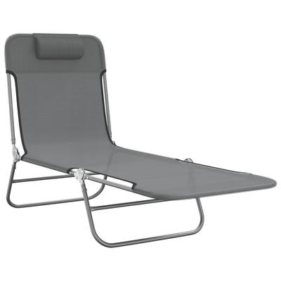 Foldable Sun Lounger Set 2 Pieces Grey Textilene and Steel