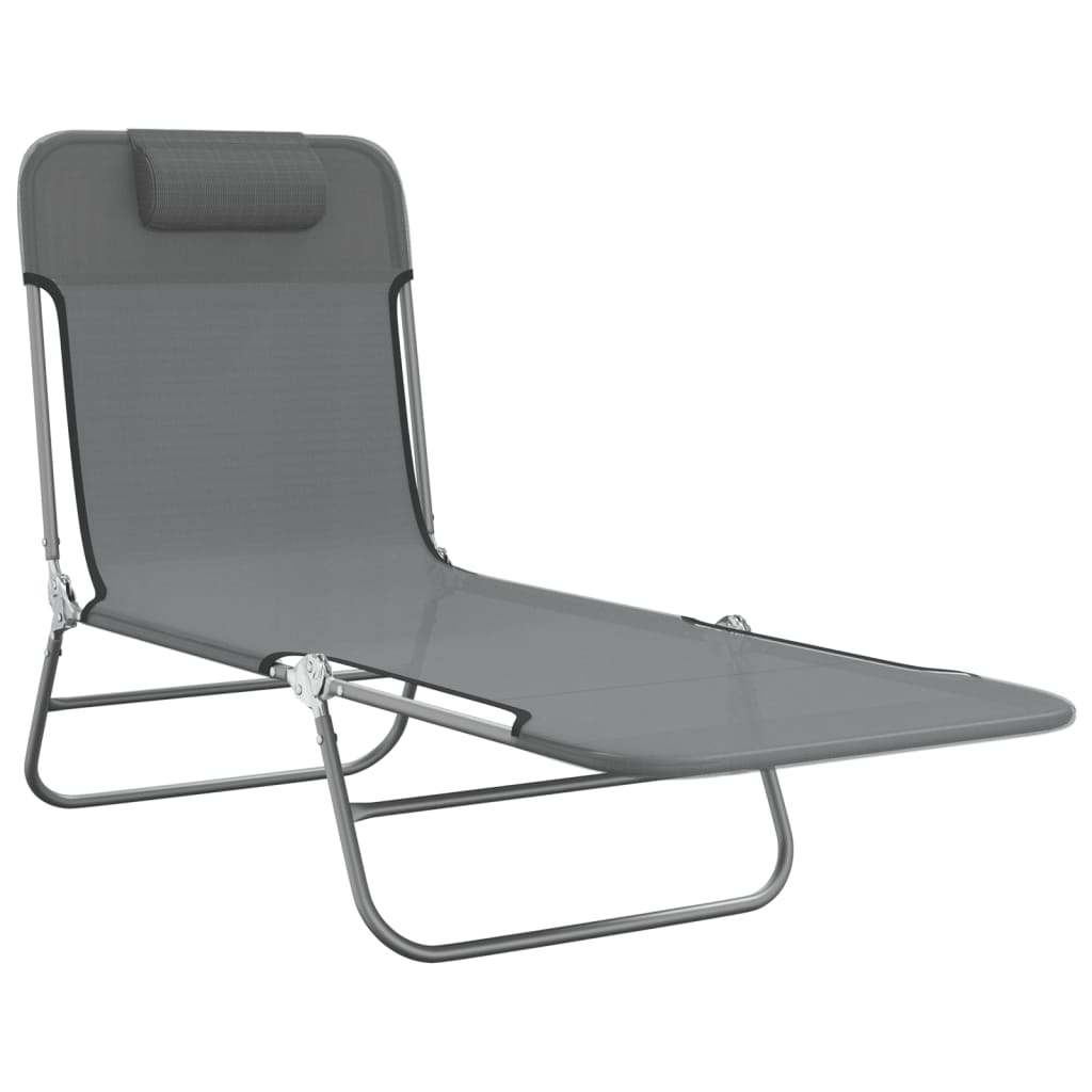 Vidaxl Folding Sun Loungers, 2 Pcs, Grey, Textilene And Steel