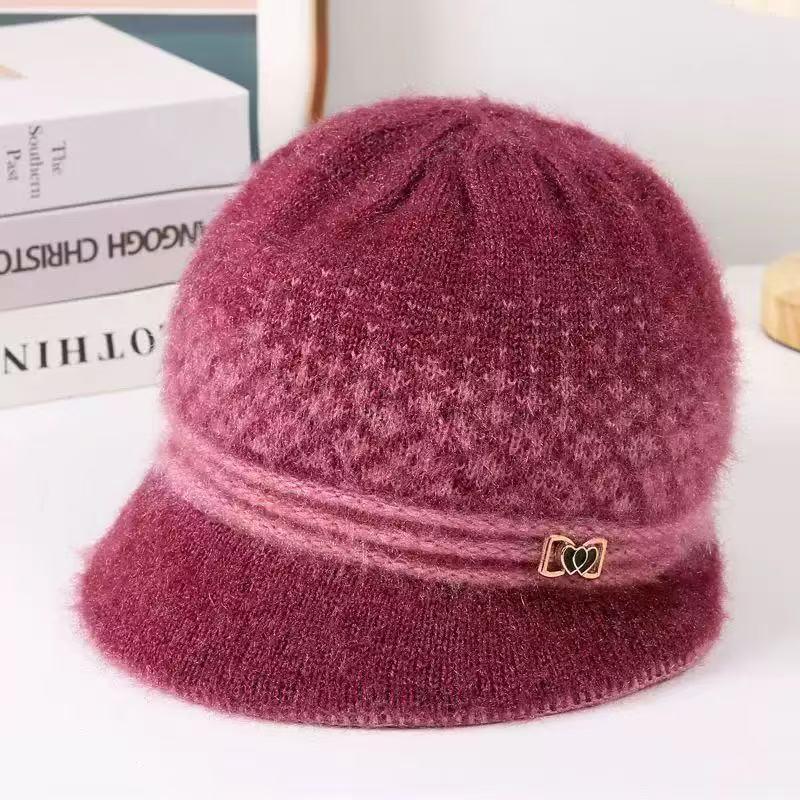 Fashion Outdoor Thickened Fleece Knitted Hat Winter Rabbit Fur Baseball Cap Warm Bow Basin Cap For Middle-Aged And Elderly