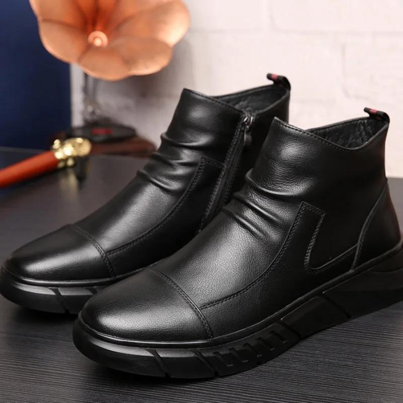 

Новые классические мужские кожаные ботинки, весенние, водонепроницаемые, удобные, ботильоны, британские, деловые ботинки «Челси», модная мужская обувь Botas 39 чёрный