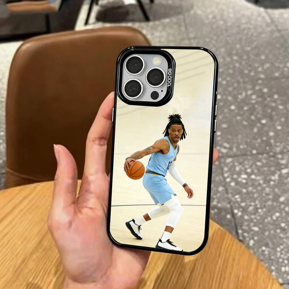Custodia per Telefono Basketball J-Ja M-Morant 12 Per iPhone17,16,15,14,13,12,11 Plus,Pro Max Interno Colorato Placcato Argento