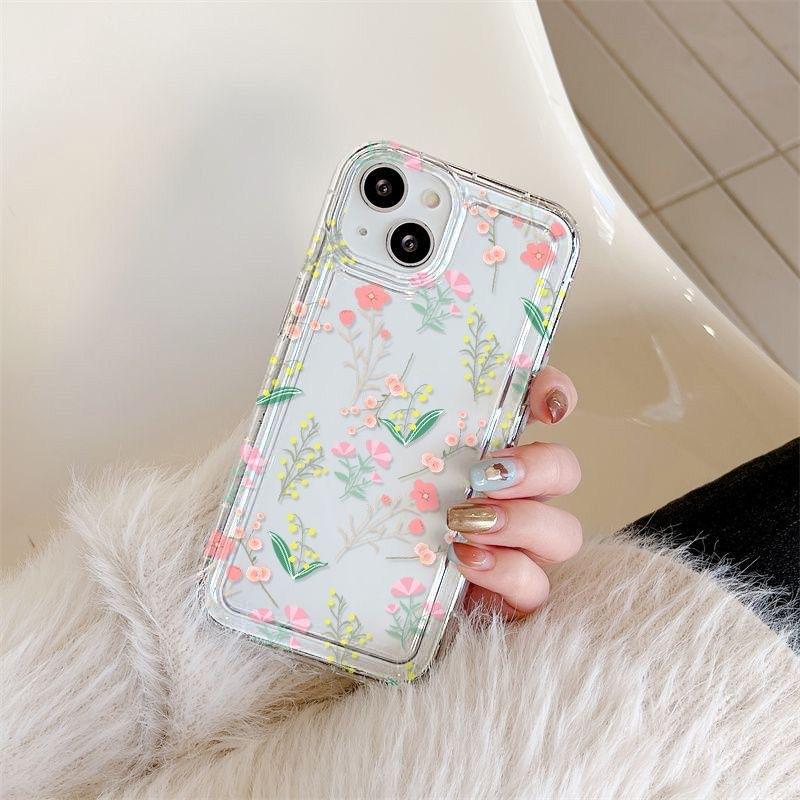 Summer atmosphere iPhone15promax mobile phone case Apple 14 transparent soft case 16 women's floral anti-drop cover