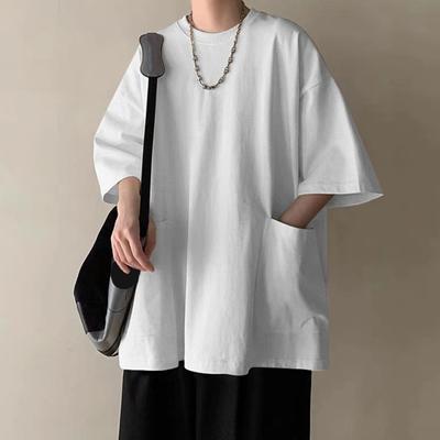Maglietta Estiva da Uomo Girocollo Larga Media Lunghezza Tinta Unita Taglie Forti Tasche Maniche a Metà Streetwear Top da Esterno