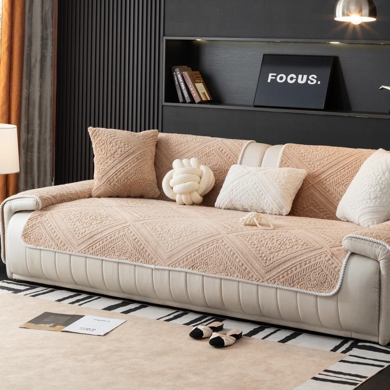 Cream Wind Autumn And Winter Thickened Plush Sofa Cushion  New Fixed Non-Slip Straight Row Leather Sofa Seat Cushion Cover