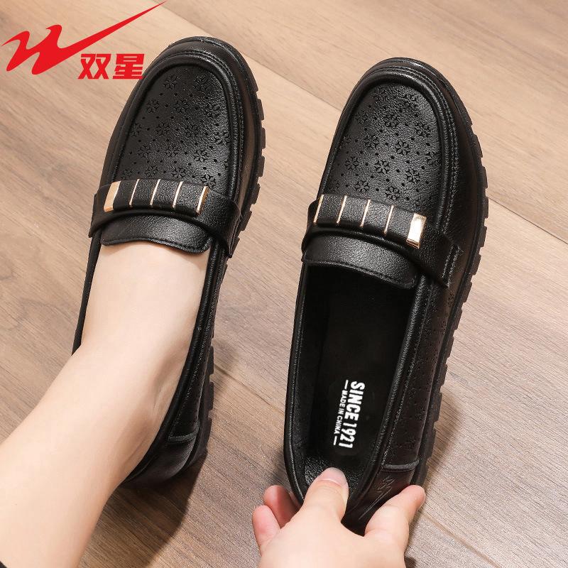 

Женская обувь обувь для мамы летняя полая дышащая кожаная обувь подошва из говяжьей жилы плоская подошва 40