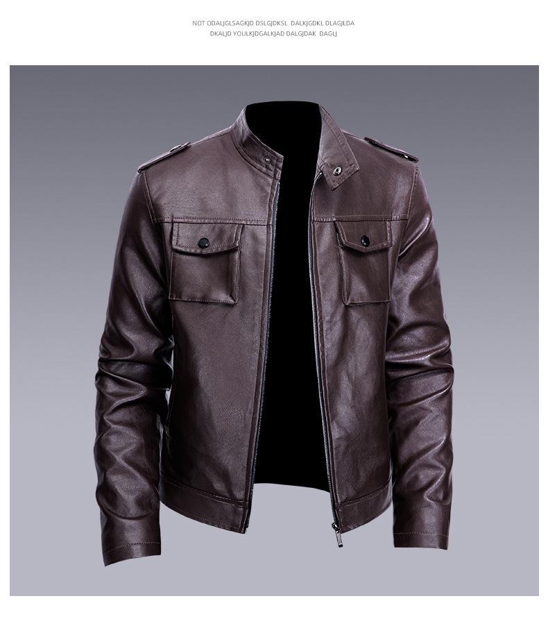 Stylowa męska skórzana kurtka motocyklowa z kołnierzem stójką w stylu koreańskim - Trend jesień/zima