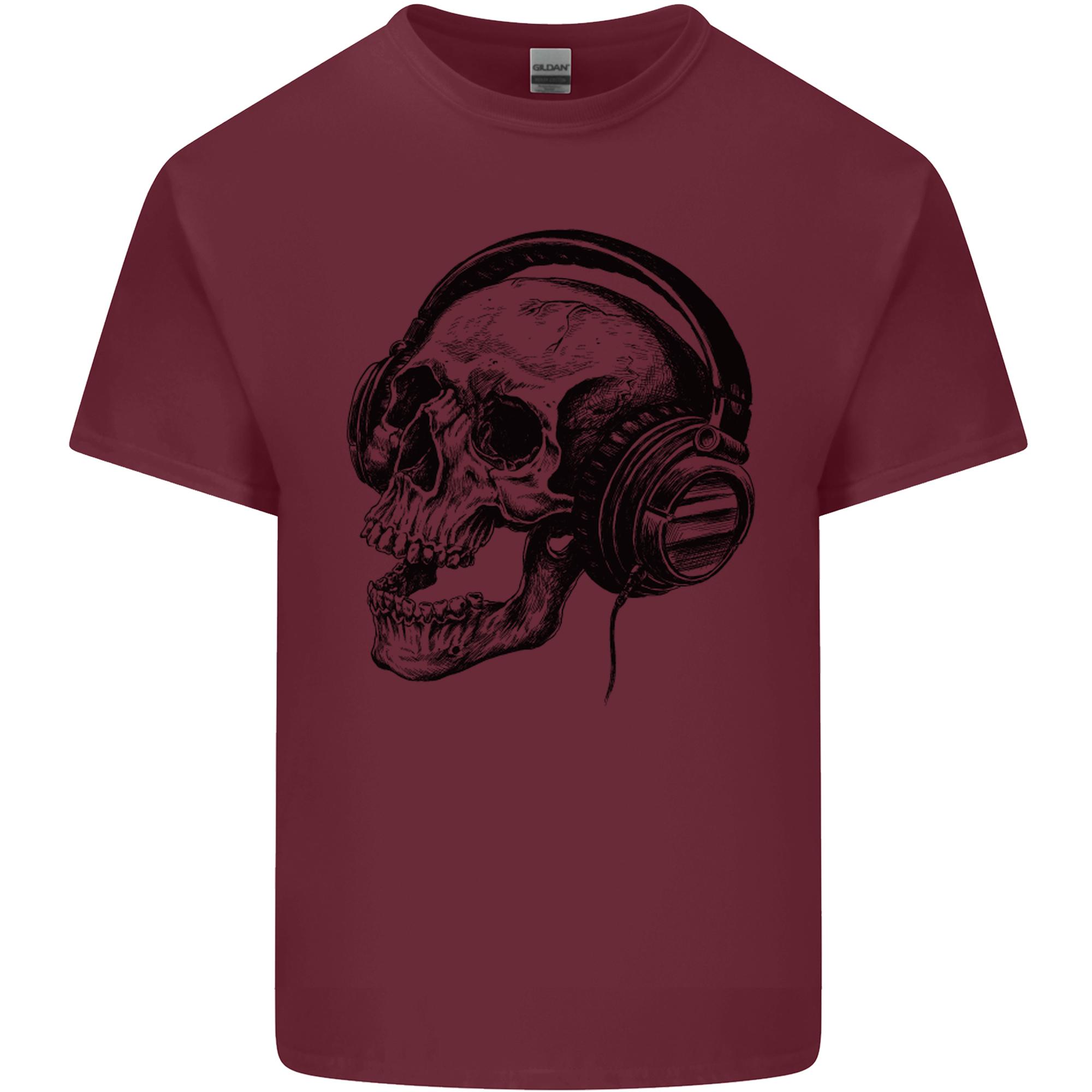 Skull Headphones Gothic Rock Music DJ Unisexs Light Cotton TShirt S