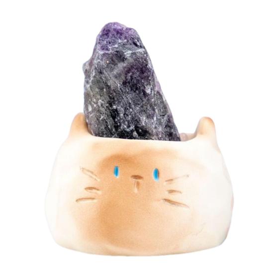 Mini Cat Ornament with Crystal Desktop Resin Cat Figurine Aroma Diffuser Stone Aromatherapy Fragrant Oil Diffuser for Home Office Meditation Room