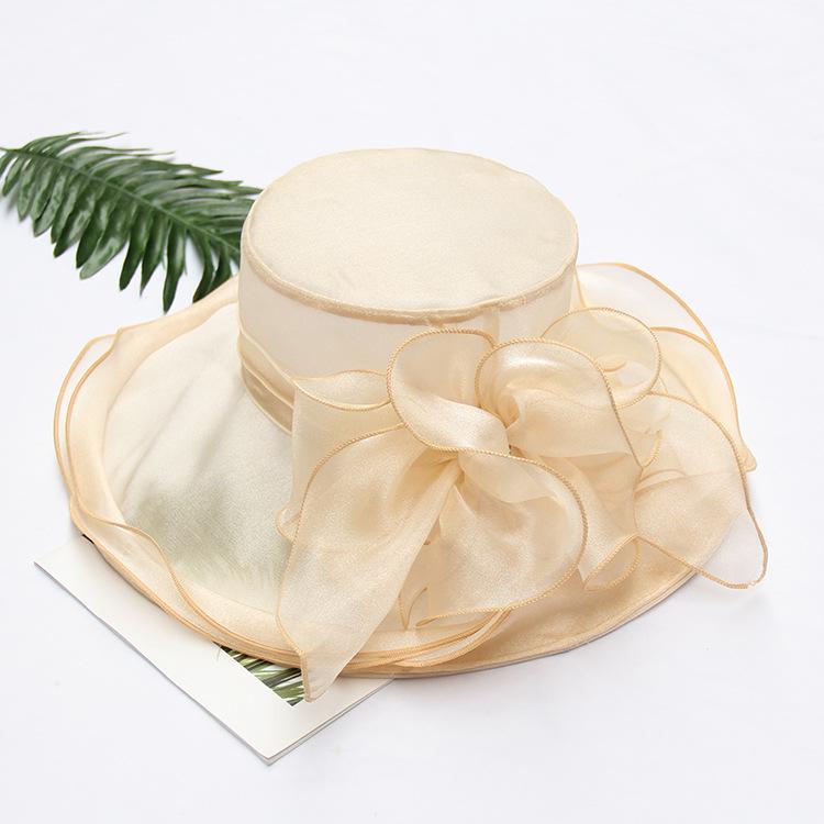 Sun Hat Women'S Summer Solid Color Flower Sun Hat Crystal Diamond Buckle Curled Top Hat Beach Hat