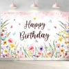 Wildflower Background Happy Birthday Backdrop Spring Flower Theme Party Supplies Kids Friends Baby Shower Party Decoration