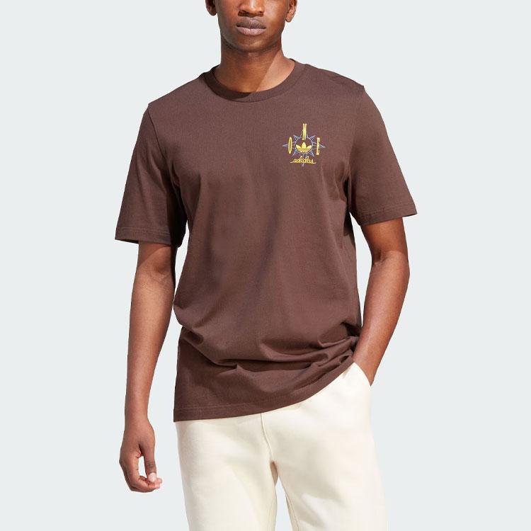 Adidas Originals Nice Graphic Tee With Letter Logo Print Sports Round Neck Short Sleeve T-Shirt Men Tops Dark-Brown IR7589