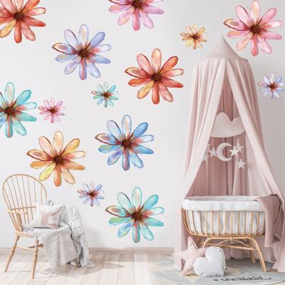 Flower Wall Decals Hand-painted Spring Wildflower Wall Stickers Peel And Stick Floral Wall Art Decor for Girls Bedroom Nursery Classroom Living Room