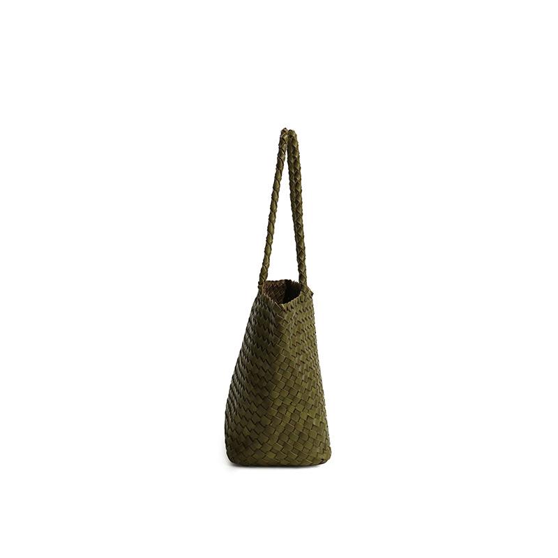 2026 Autumn and Winter New Tree Paste Plant Soft First Layer Cowhide Handbag Hand-woven Versatile Single Shoulder Oblique Span Bag Women
