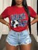 Sports‑Vibe Women Short‑Sleeve T‑Shirt Crew Neck Game Day Soccer Fan Heart Pattern Print Team Support Daily Wear Tops
