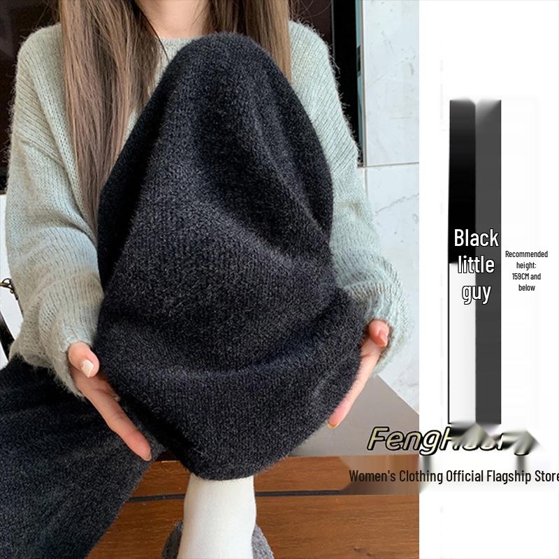 

Women s Black Slim-Fit High-Waisted Straight-Leg Pants, Autumn/Winter 2026; Plus Velvet Thickened for Versatile Casual Wear. L*106-120 jin