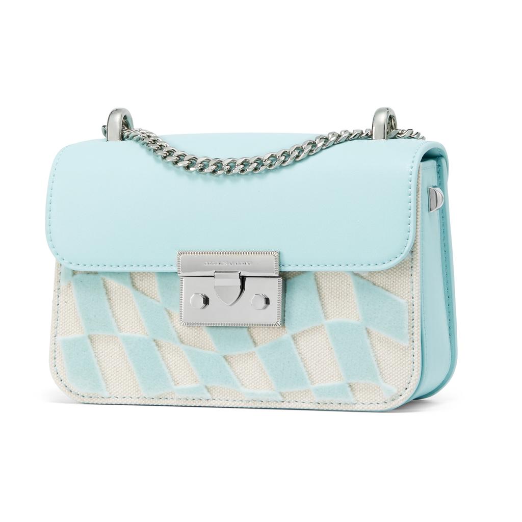 New CHARLES&KEITH PU Small Square Bag, Crossbody Bag, Shoulder Bag Trumpets Women's Butter/Black/Light Blue/Mint Green CK2-80701218-6