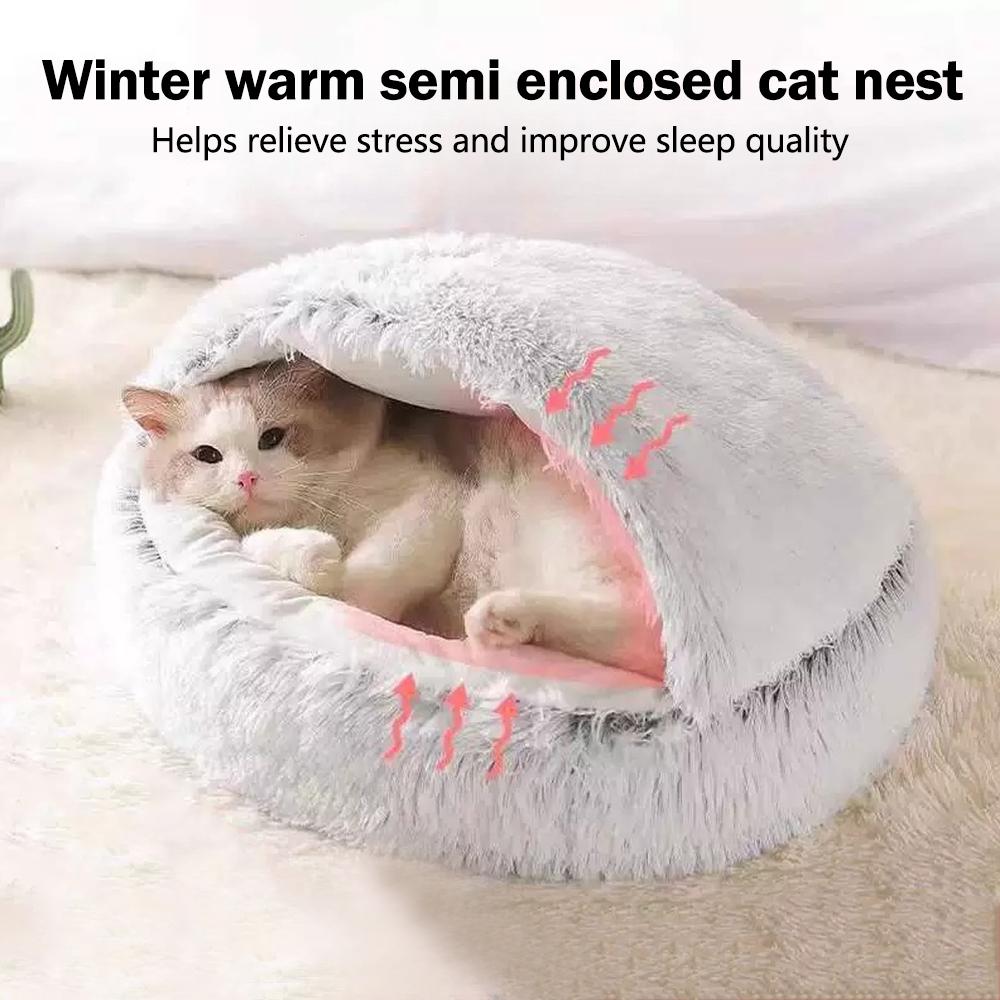 Winter Plush Pet Cat Bed Round Cat Cushion Cat House Warm Cats Basket Pet Sleep Bag Kitten Nest Anti-anxiety Puppy Kennel