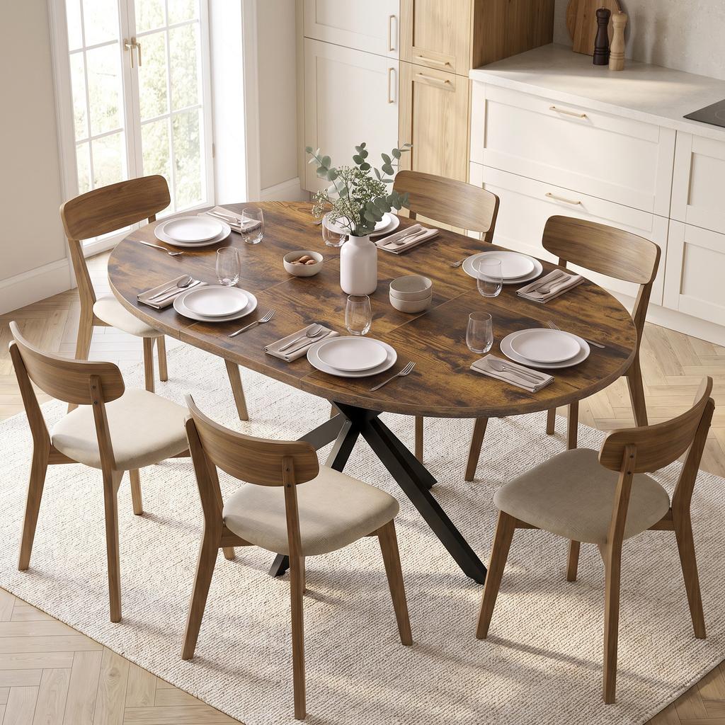 Extendable Dining Table for 4–6 People, Kitchen Table In Industrial Look with Spider Leg, Rustic Brown