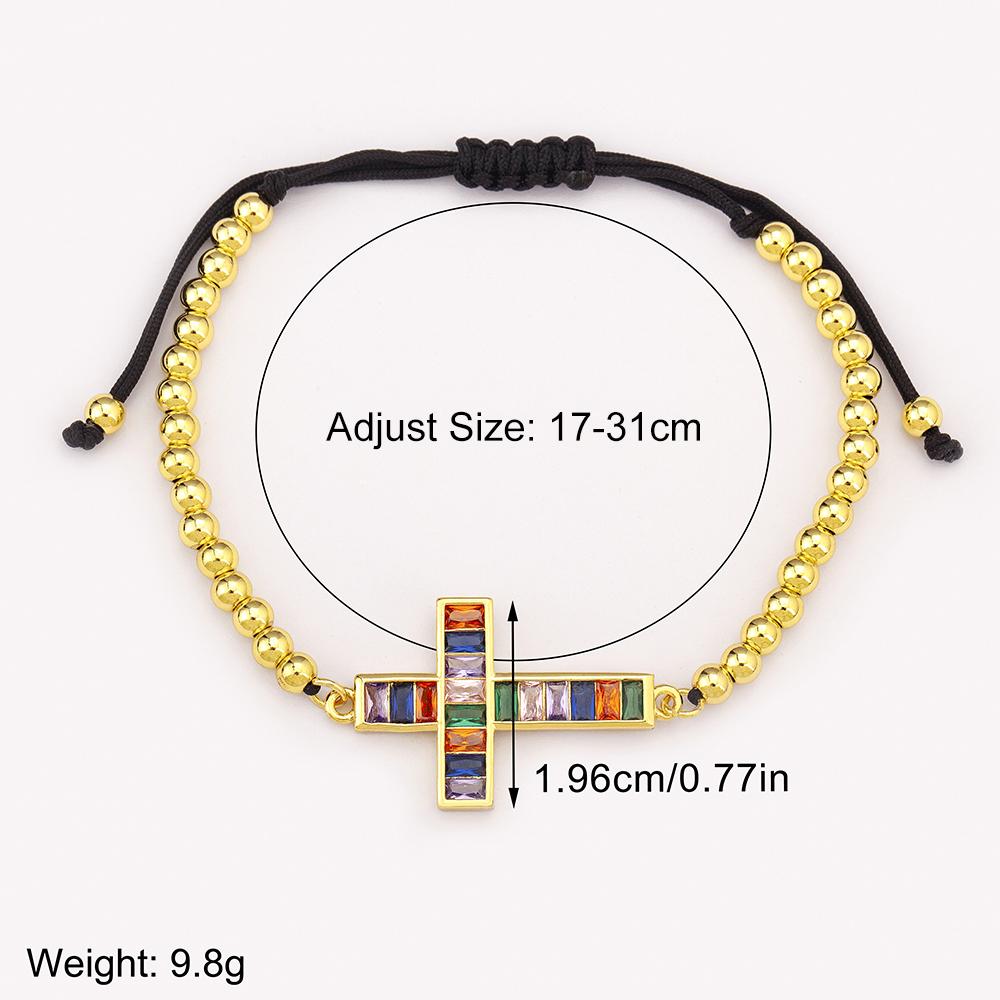 Nidin High Quality Inlaid Colorful Zircon Cross Bracelets Adjustable For Women Men Religious Style Jewelry Accessories Gifts