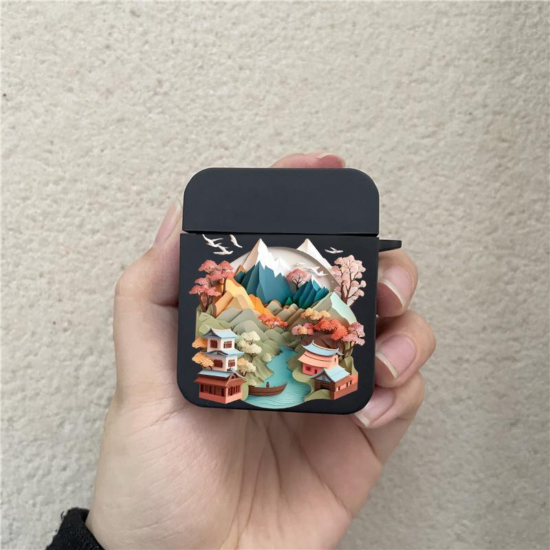 Paper Cute Creative Mountain Print Earphone Case for Airpods 1 2 3 Pro Wireless Headphone Cover for Air Pods Pro2 Accessories