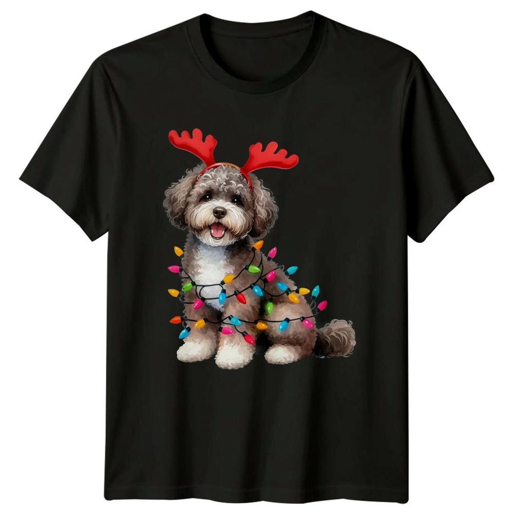 Dog Christmas Lights Reindeer Antlers Holiday Unisexs TShirt Unisex Tee Graphic Top