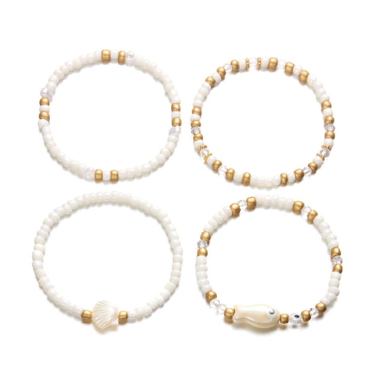 Handgefertigte Muscheln Keramikfisch Armbänder Dehnbare Handgelenkschmuck Stapelbare Sommer Strand Accessoires Für Frauen