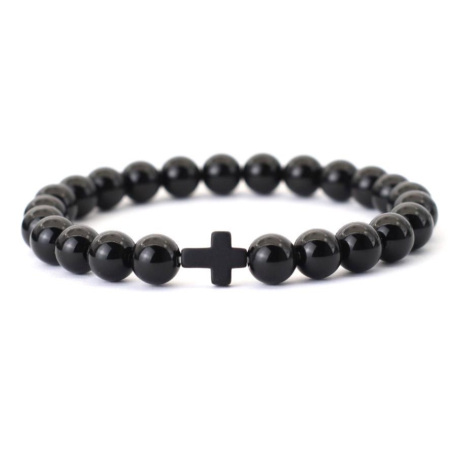 Minimalist Cross Bracelet Men Natural Tiger Eyes Lava Howlite Stone Beaded Braclet Healing Meditation Casual Accessories Joias