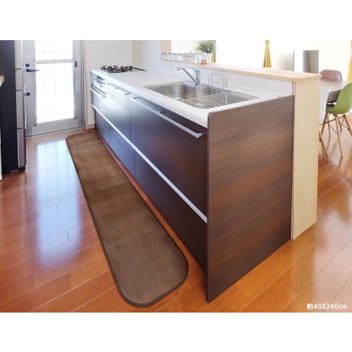 Hagiwara Kitchen Mat, Dark Brown, Approx. 60x240cm, Wood Grain, Water-Repellent, Deodorizing, Antibacterial, with Non-Slip Sheet, "Niokurin" (Product