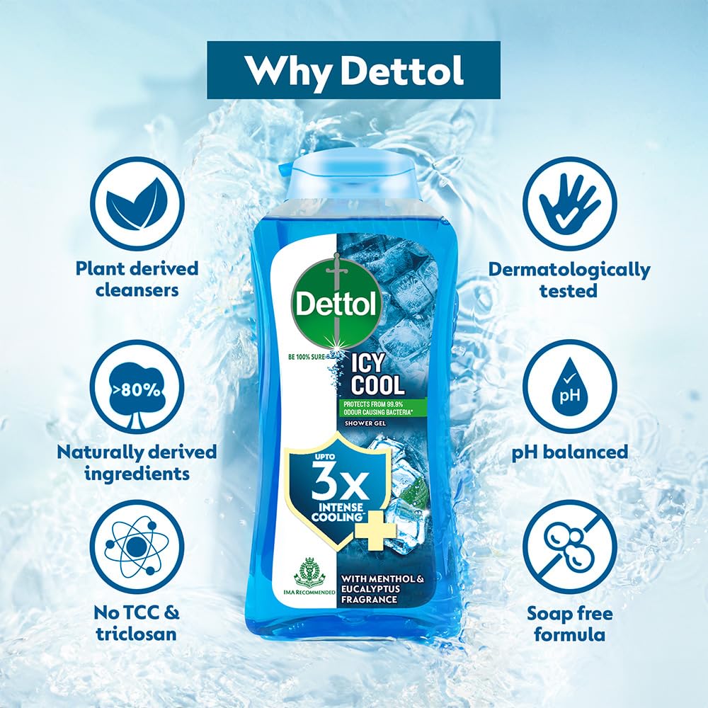 Dettol Body Wash and Shower Gel, Cool - 250ml | Soap-Free Bodywash | 12h Odour Protection