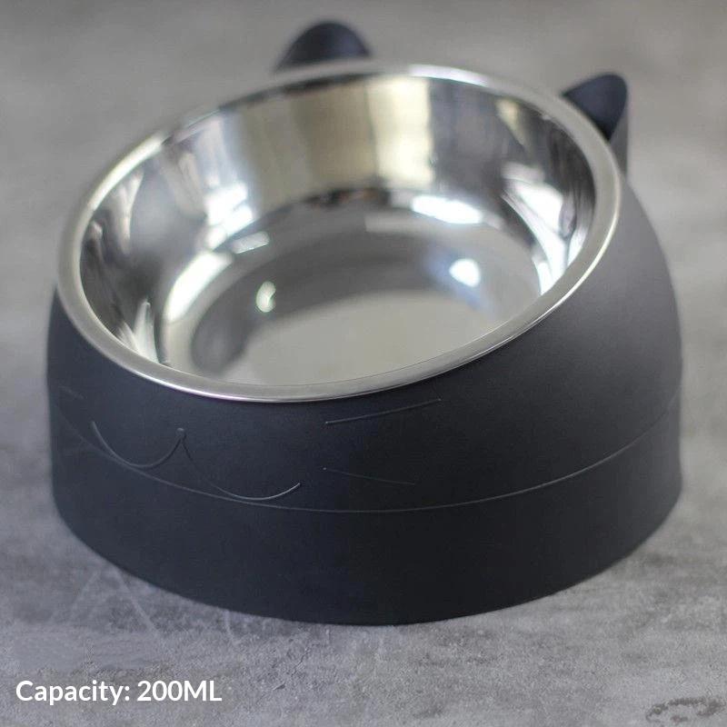 Cat Ear Shaped Elevated Stainless Steel Pet Bowl Non-Slip Scratch Resistant Feeder for Small Cat Dog Food Water