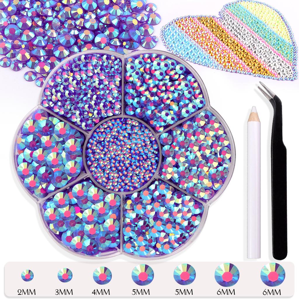 7 Grid Plum Blossom Boxed Resin Flat Bottom Nail Art Jewelry Jelly Diamond Violent Bear Ab Rhinestone Diy Clothing Diamond Sticker