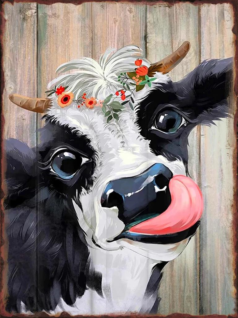 Fun Cattle Iron Plate Poster Farm Metal Tin Sign Pet Shop Garden Hanging Paintings Cute Cow Pattern Home Wall Decoration Plaque
