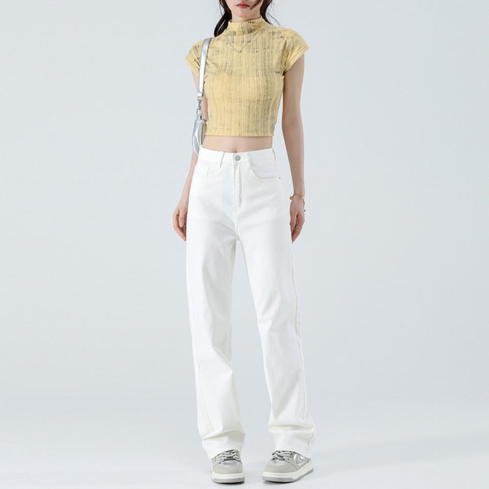 

Simple casual wide-leg jeans women s spring and autumn new high-waisted loose, thin and high versatile straight-leg pants 2XL белый