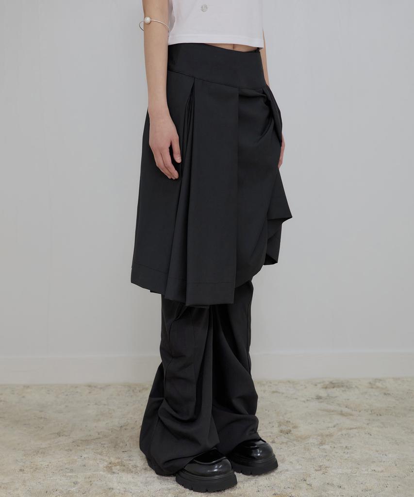 Peulleeoeob Asymmetrical Draped Midi Skirt (Fl-248_Black)
